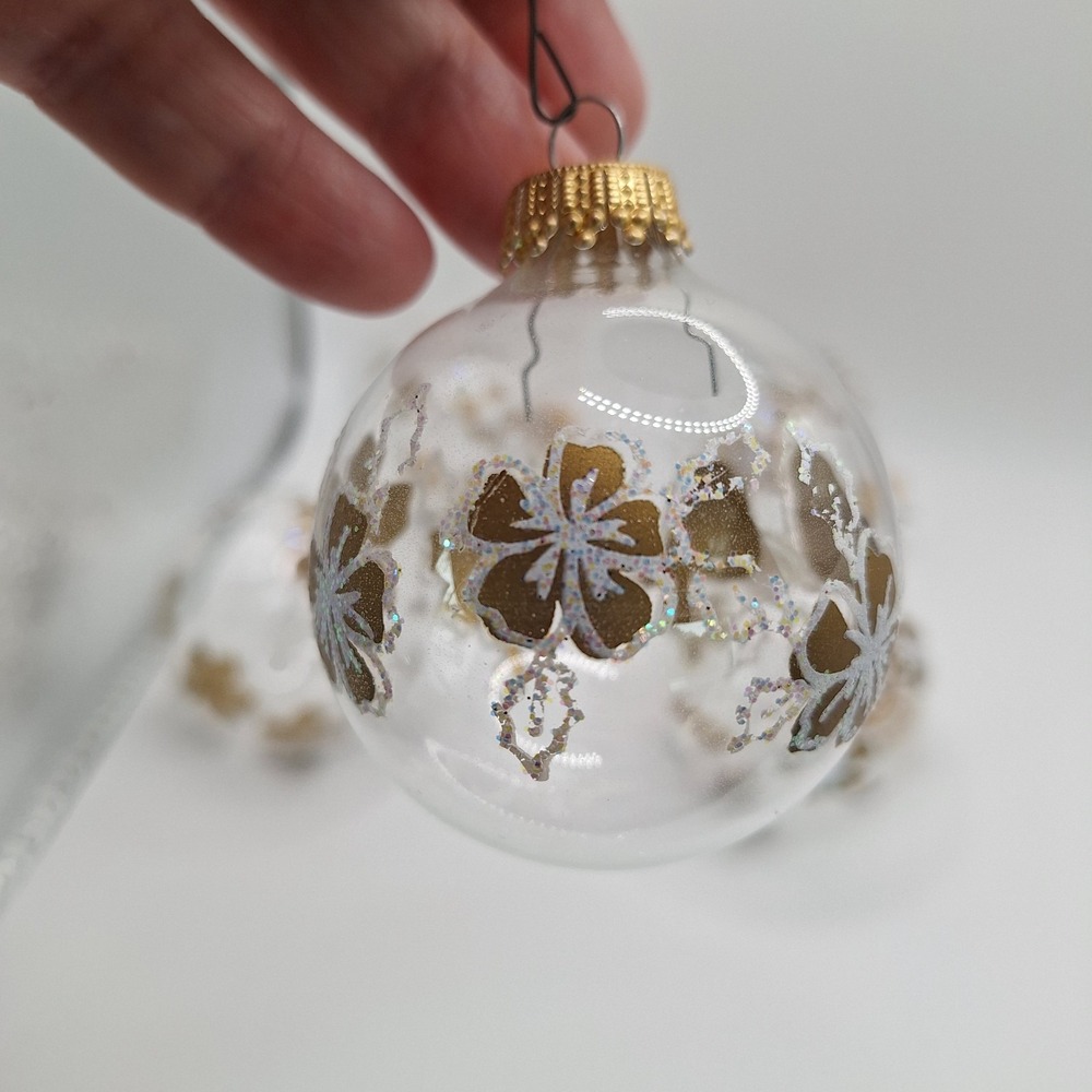 Set of 5 Krebs Unsilvered Glitter Love Bird Flowers Glass Christmas Ornament - Picture 2 of 4
